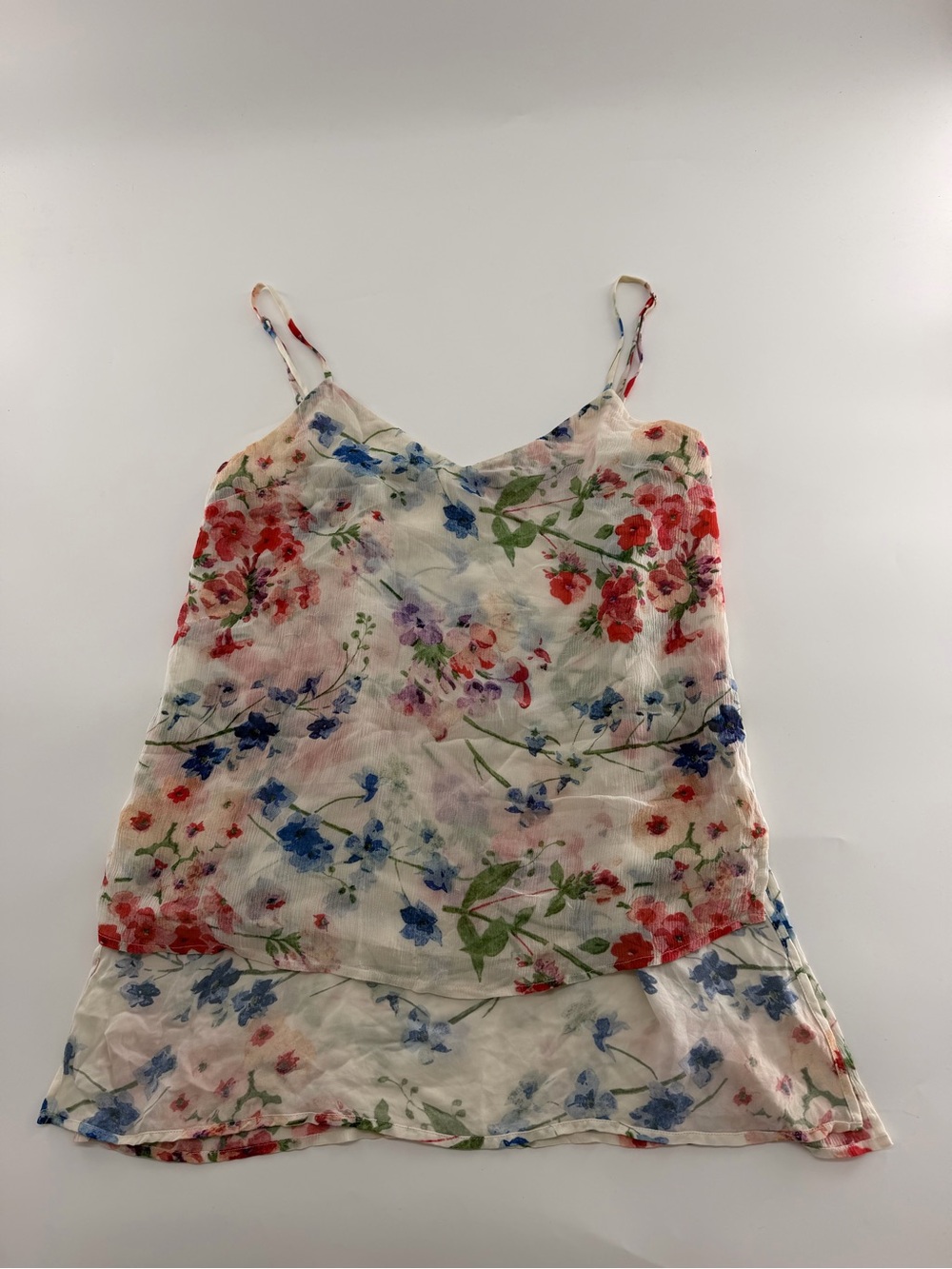 Theory Vanessa 100% Silk Floral Tank Top Women’s Blouse White Pink Blue Women’s